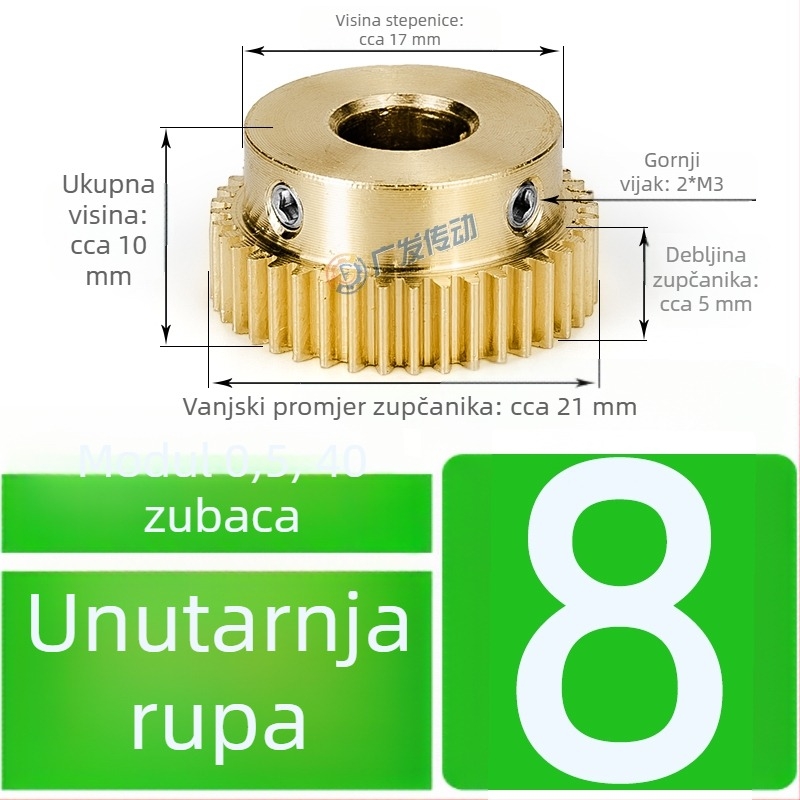 Latunasti zupčanik, modul 0,5, 40 zuba, s uzdignutim korakom, pravolinijski latunasti zupčanik za šinu