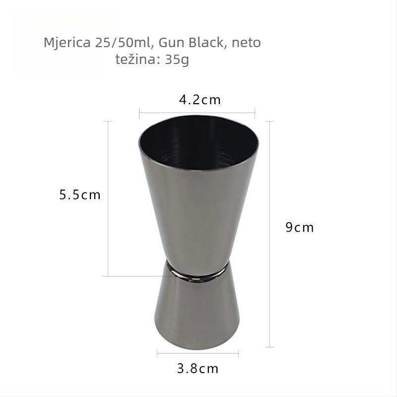 Nehrđajući čelični mjerač za koktele, dvostruki kraj s ravnim rubom, 25/50 ml, prirodni završni izgled