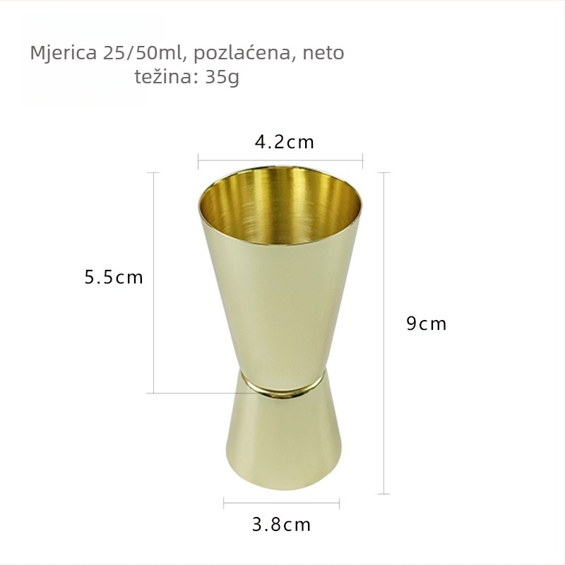 Nehrđajući čelični mjerač za koktele, dvostruki kraj s ravnim rubom, 25/50 ml, prirodni završni izgled
