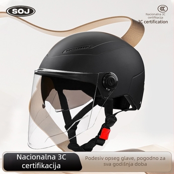 Kaciga za električni motocikl, 3C certifikat, u skladu s novim nacionalnim standardom, pola kaciga, za muškarce i žene, četiri godišnja doba, UV zaštita, ABS.