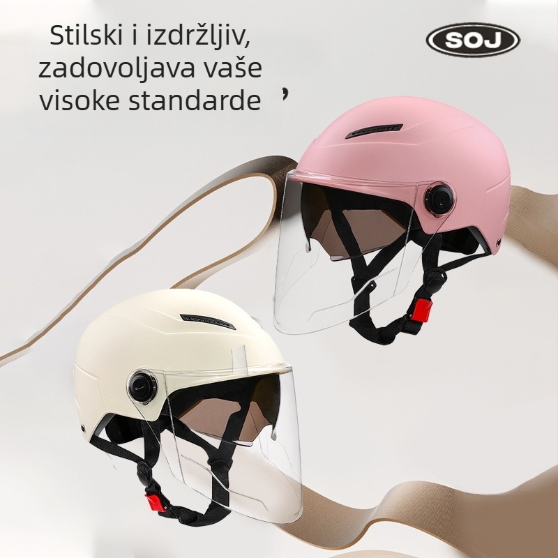 Kaciga za električni motocikl, 3C certifikat, u skladu s novim nacionalnim standardom, pola kaciga, za muškarce i žene, četiri godišnja doba, UV zaštita, ABS.