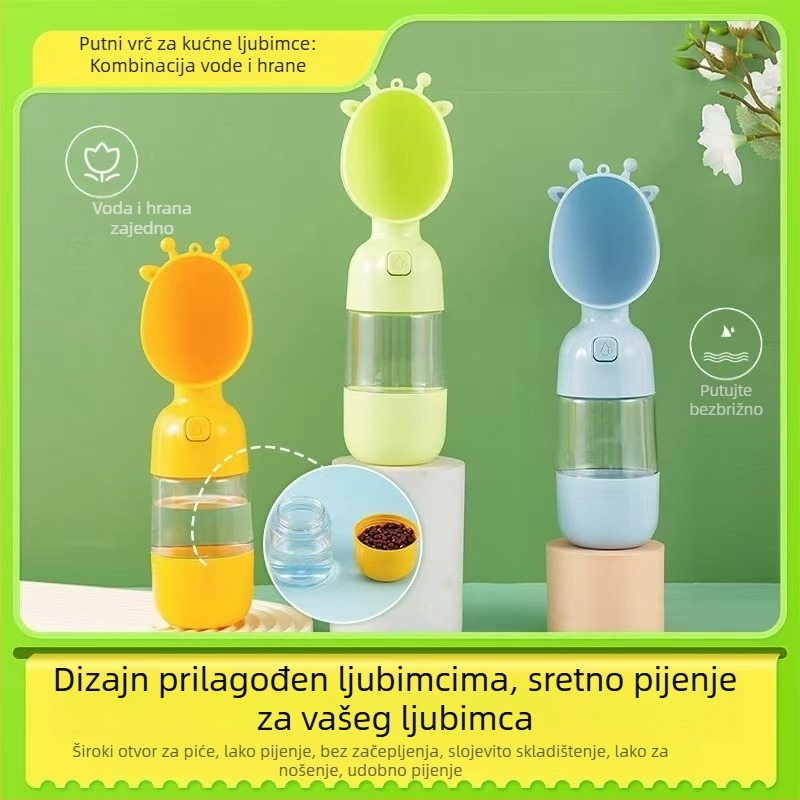 Prijenosna posuda za vodu za kućne ljubimce s integriranim hranjenjem i pićem za vanjsku upotrebu