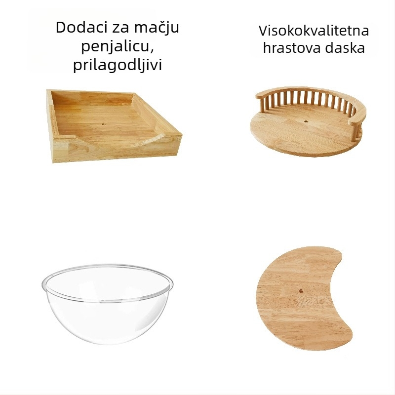 Drveni penjački okvir za mačke s DIY dodacima, platforma za promatranje, skakaća platforma, mačja kućica i grebalni stup