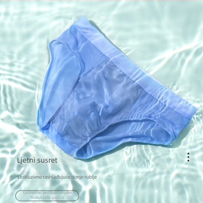 Muške ljetne tanke ice-silk gaćice sa srednjim pojasom, prozračne, antibakterijska prepona, brzo suše, seksi