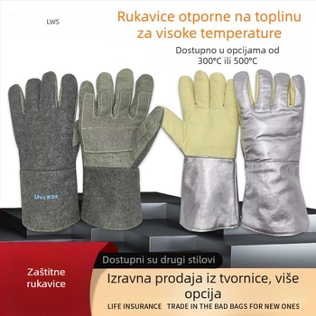Rukavice otporne na visoke temperature s izolacijom 1000°C/500°C, otporne na požar, otporne na habanje, pet prstiju, debele protiv opeklina