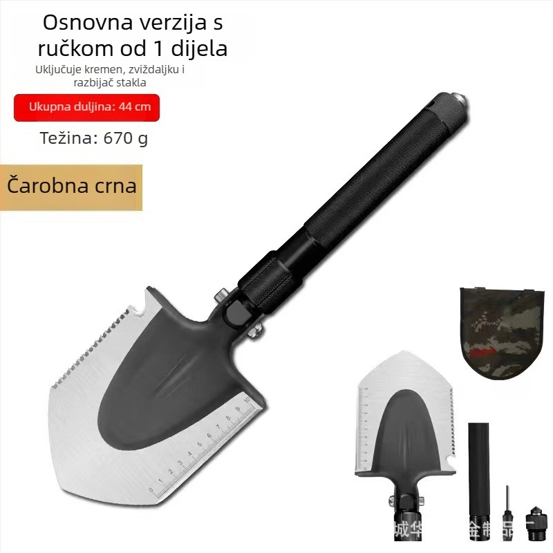 Sklopiva lopata od visokougljičnog čelika – kampiranje, uklanjanje snijega, višenamjenski alat za samoodbranu