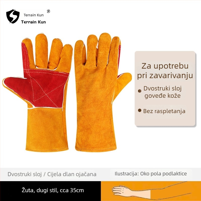 Zavarivačke rukavice od teleće kože, mekane i debele, otporne na habanje, zaštita od opeklina i visokih temperatura, dugi zaštitni rukavi