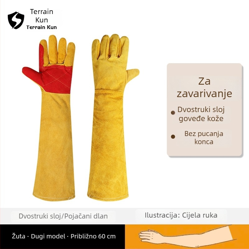 Zavarivačke rukavice od teleće kože, mekane i debele, otporne na habanje, zaštita od opeklina i visokih temperatura, dugi zaštitni rukavi