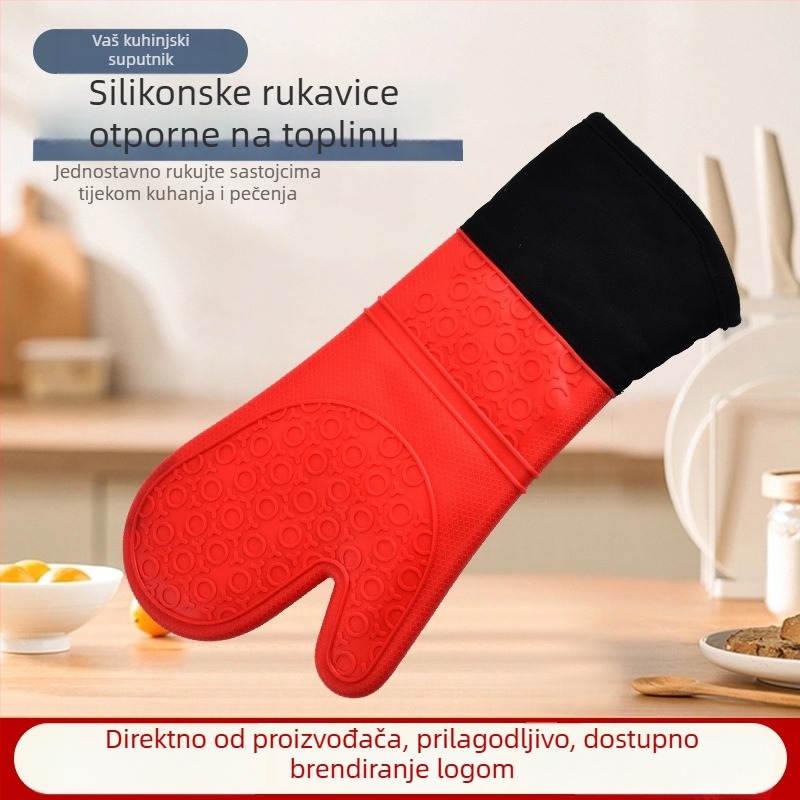 Duge silikonske rukavice za izolaciju s pamukom oko ruba, zaštita od opeklina, protuklizne, debele, platina završna obrada za pećnicu i mikrovalnu