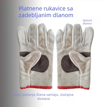 Platnene rukavice za zavarivanje s ojačanom dlanom i crvenim rubom, dvostruki sloj, produžene duljine