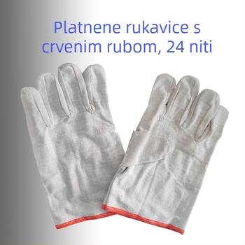 Platnene rukavice za zavarivanje s ojačanom dlanom i crvenim rubom, dvostruki sloj, produžene duljine