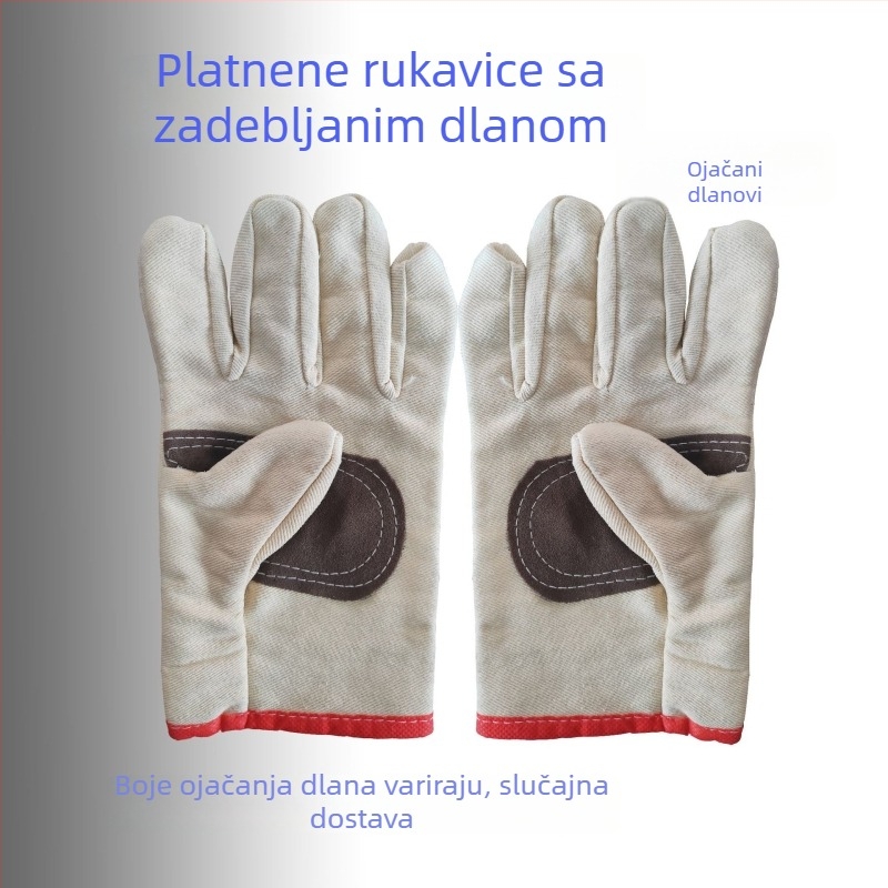 Platnene rukavice za zavarivanje s ojačanom dlanom i crvenim rubom, dvostruki sloj, produžene duljine