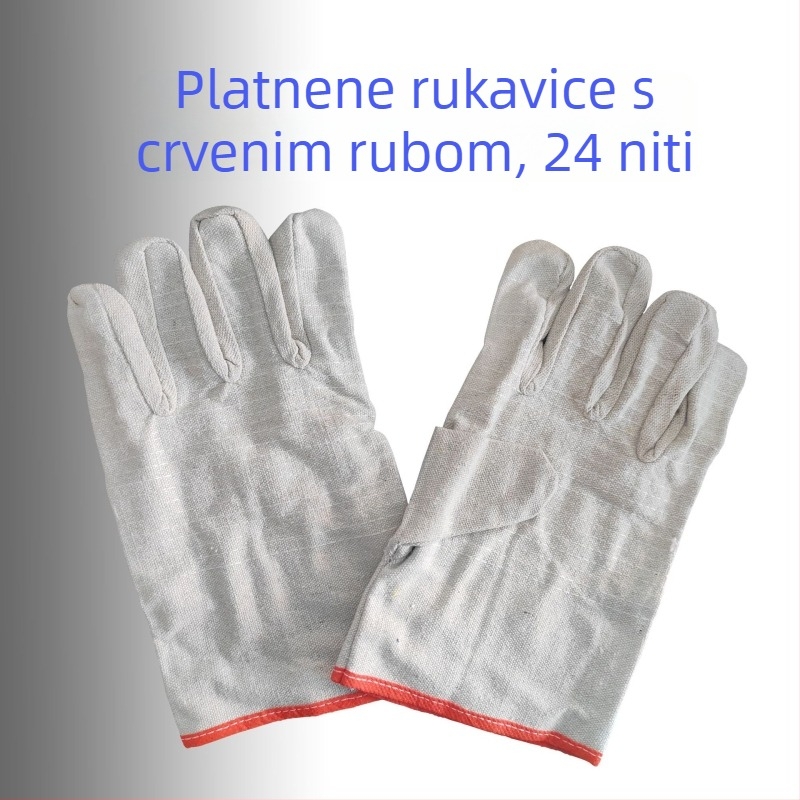 Platnene rukavice za zavarivanje s ojačanom dlanom i crvenim rubom, dvostruki sloj, produžene duljine
