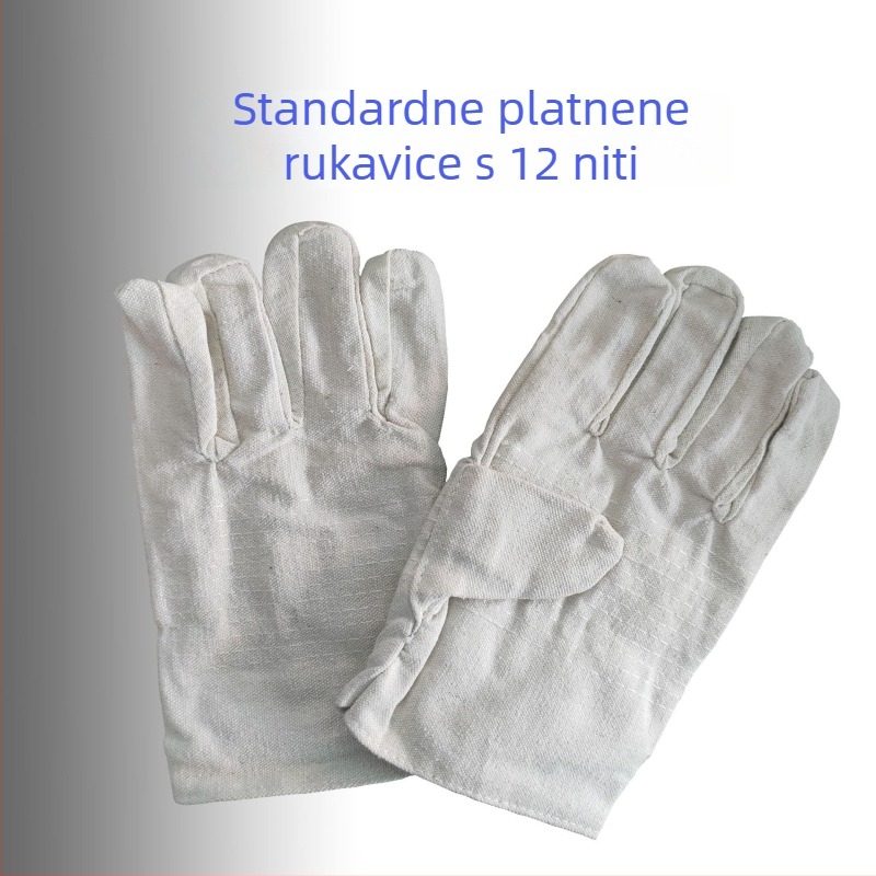 Platnene rukavice za zavarivanje s ojačanom dlanom i crvenim rubom, dvostruki sloj, produžene duljine