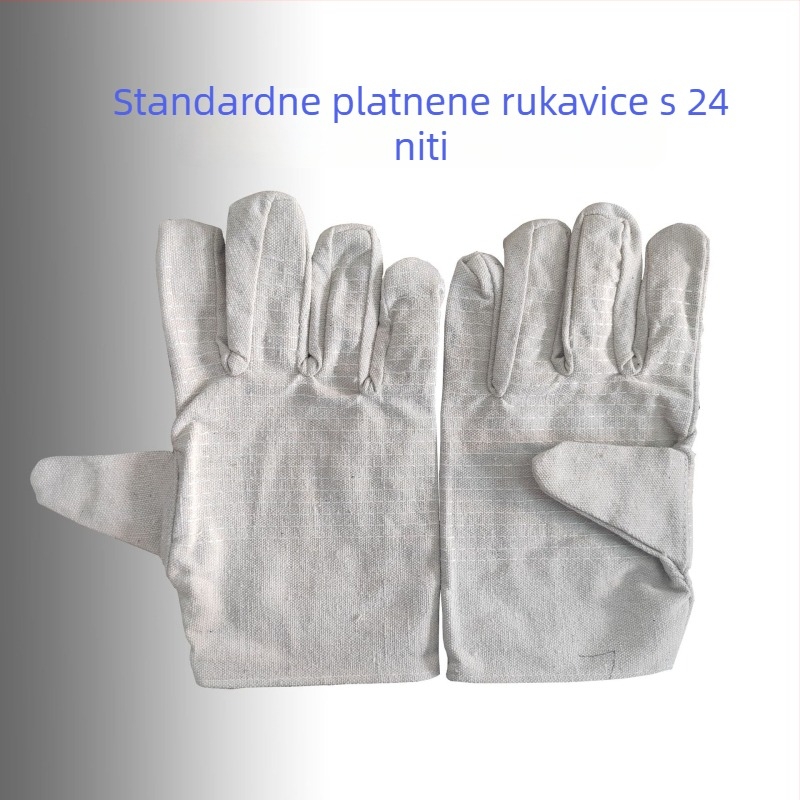 Platnene rukavice za zavarivanje s ojačanom dlanom i crvenim rubom, dvostruki sloj, produžene duljine