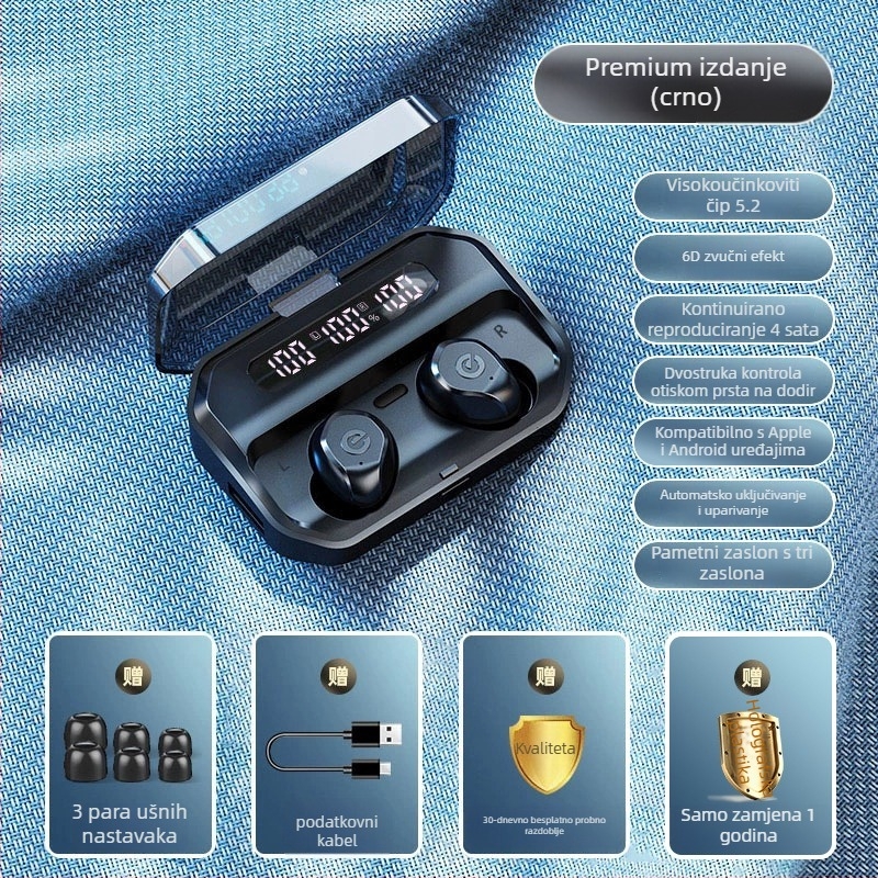 Bežične Bluetooth slušalice za sport s redukcijom buke, in-ear dizajn, duga trajnost baterije, model 2025