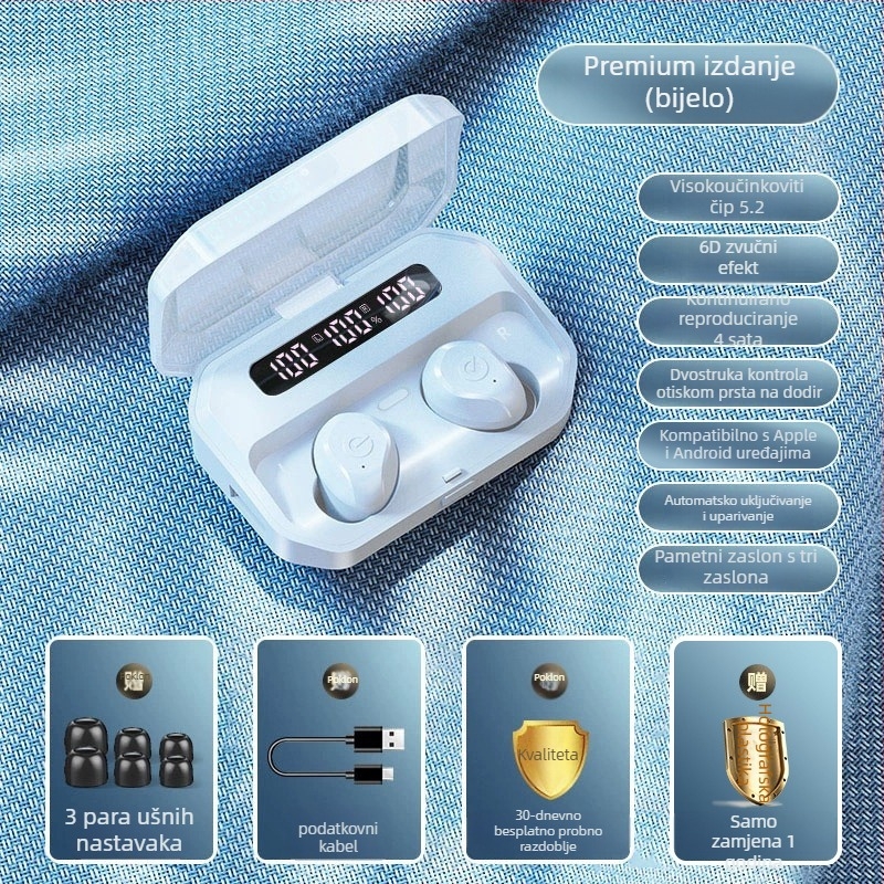Bežične Bluetooth slušalice za sport s redukcijom buke, in-ear dizajn, duga trajnost baterije, model 2025