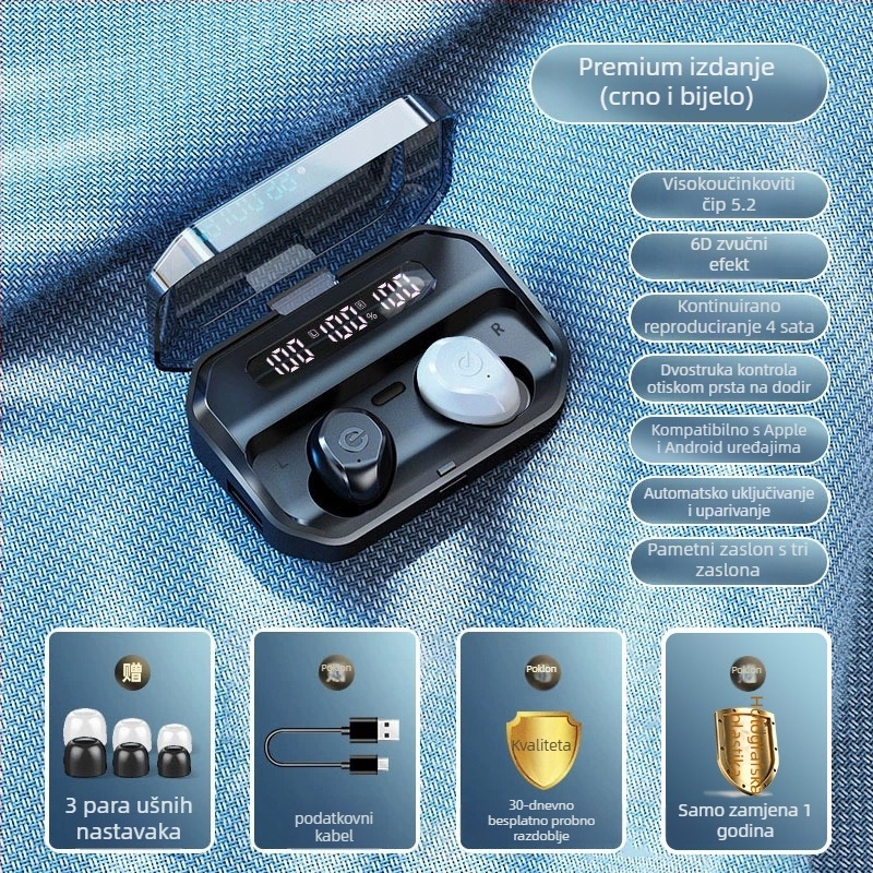 Bežične Bluetooth slušalice za sport s redukcijom buke, in-ear dizajn, duga trajnost baterije, model 2025
