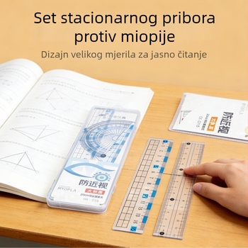 20 cm set ravnala protiv kratkovidnosti za učenike, višenamjenski trokutasti ravnalo, kutomjer, četverodjelni set