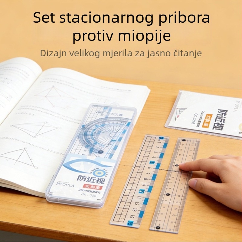 20 cm set ravnala protiv kratkovidnosti za učenike, višenamjenski trokutasti ravnalo, kutomjer, četverodjelni set