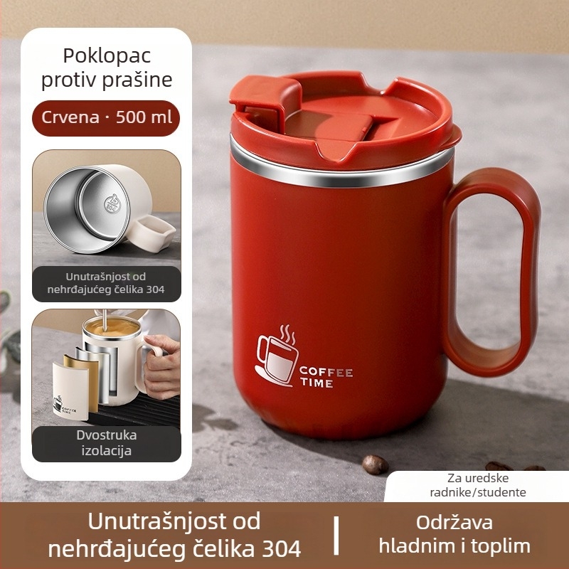 Dvostruka šalica od nehrđajućeg čelika 304 s držačem i poklopcem