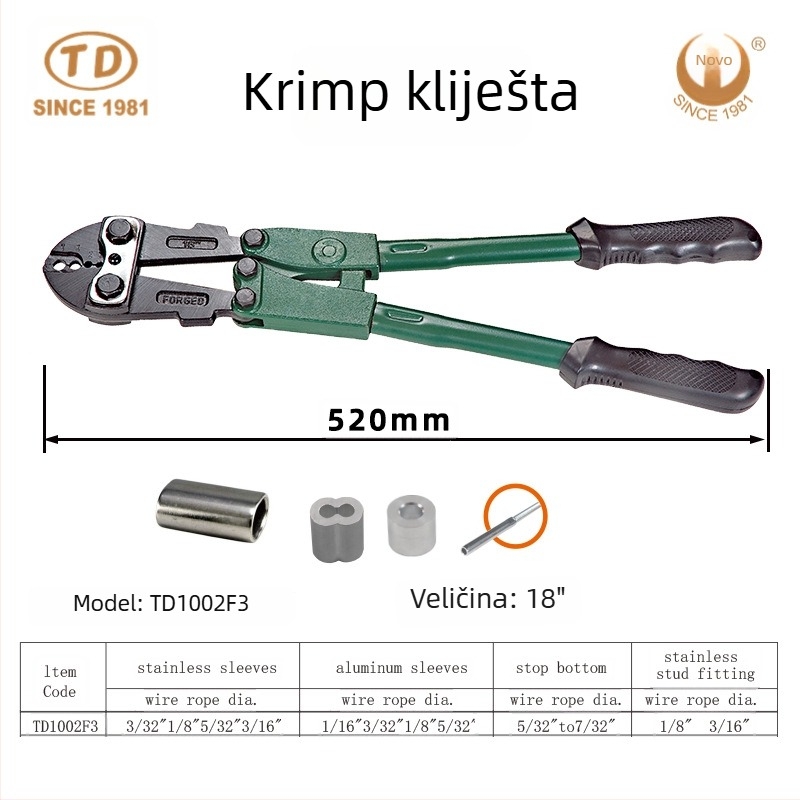 Klešta za obimanje s 8 oblika i dvostrukim otvorima bakrena sklopka s bakrenom i aluminijskom ugradnjom, višefunkcionalne kliješta za žicu