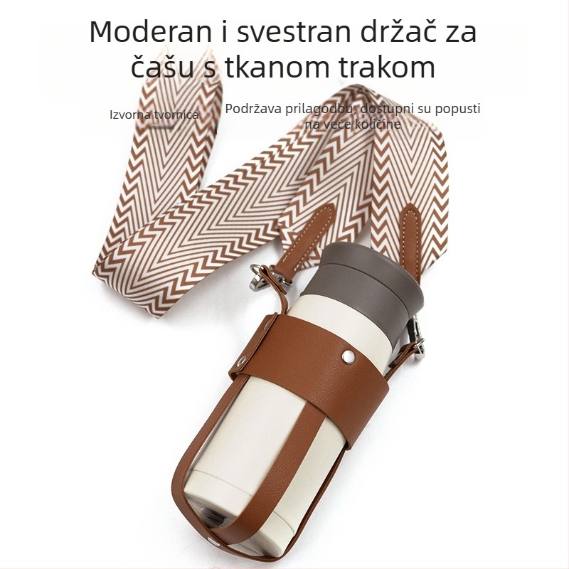 PU kožni omotač za čašu s tkanim remenom, prenosni izolirani poklopac za čaše od nehrđajućeg čelika, crossbody stil