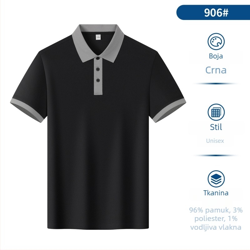 Antistatičko radno odijelo od čiste pamuka, po narudžbi za korporativnu promociju: polo košulje s ovratnikom, brzo sušeći polo, ice silk T‑majice, kratkih rukava.
