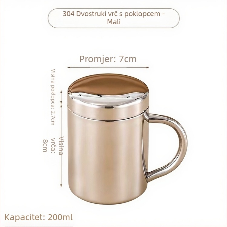 Dječji čaša od nehrđajućeg čelika 304, dvostruka stijena, protiv opeklina, 200 ml, bez poklopca