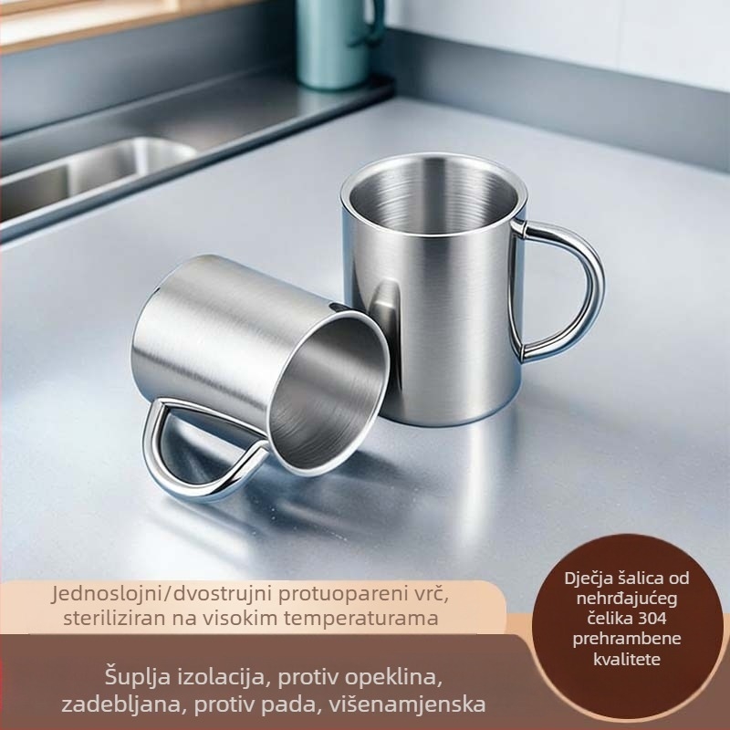 Dječji čaša od nehrđajućeg čelika 304, dvostruka stijena, protiv opeklina, 200 ml, bez poklopca