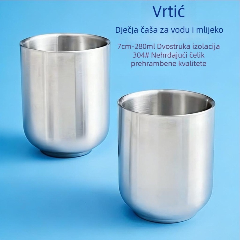 Dječji čaša od nehrđajućeg čelika 304, dvostruka stijena, protiv opeklina, 200 ml, bez poklopca