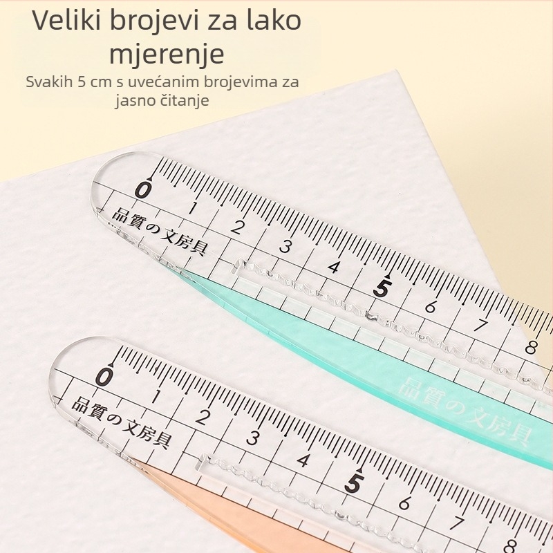 Valovita zakrivljena ravnala bez oštrih kutova, 15 cm, jednostavan i kreativni alat za crtanje za učenike s velikim brojevima na mjernoj skali