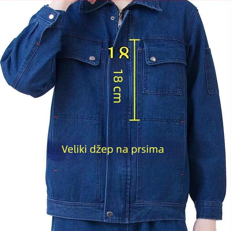 Jesensko-zimski set radne odjeće od denima za muškarce, jakna i hlače, zaštitno odijelo protiv opeklina za brodogradilišta i građevinske lokacije