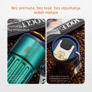 Dvoslojna čaša od čistog titana, izolirana čaša od titanijskog legura, 420 ml, putna šalica s prikazom temperature