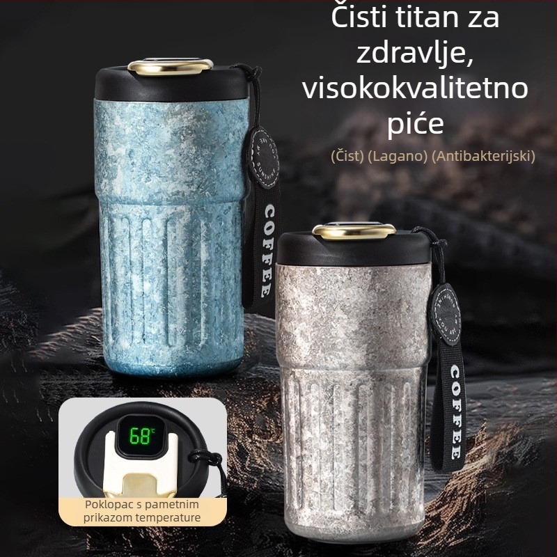 Dvoslojna čaša od čistog titana, izolirana čaša od titanijskog legura, 420 ml, putna šalica s prikazom temperature