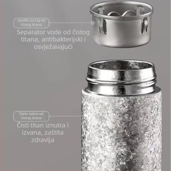 Čista titanijska termos šalica, dar, prijenosna s titanovim unutarnjim dijelom