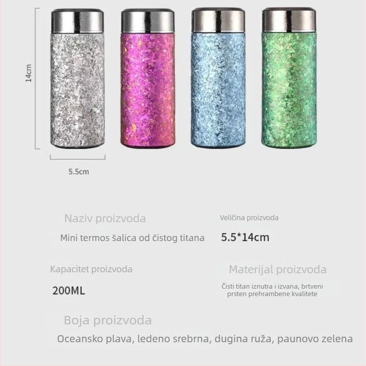 Čista titanijska termos šalica, dar, prijenosna s titanovim unutarnjim dijelom