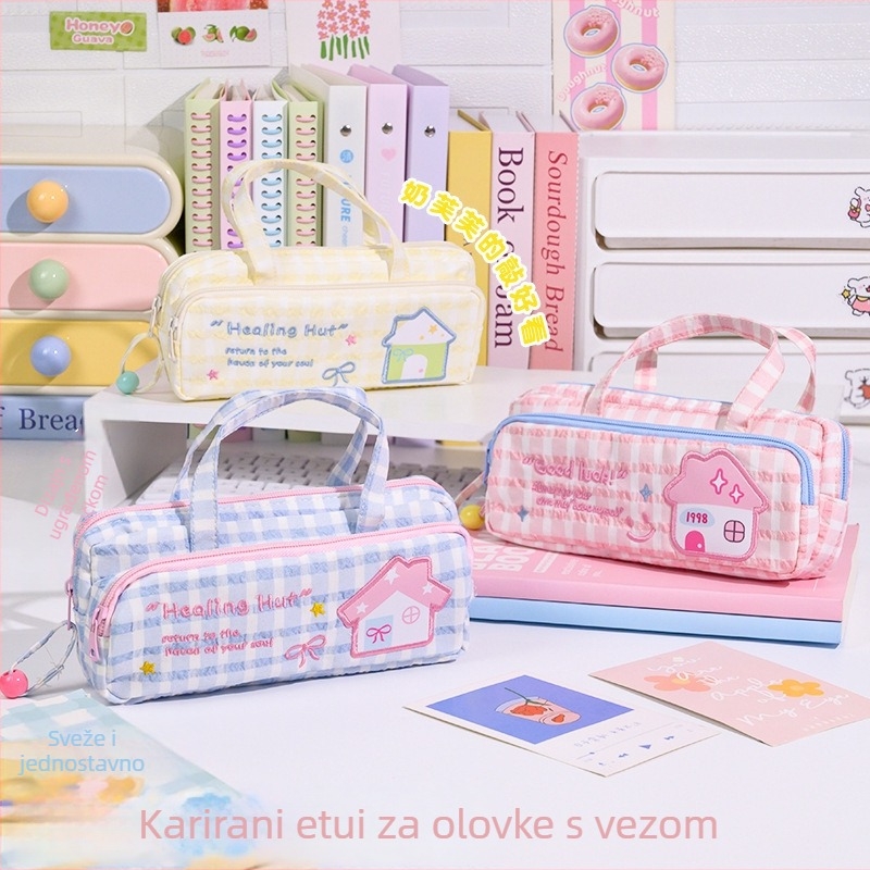 Slatka pernica s uzorkom, prijenosna, velika kapaciteta kutija za školsku opremu u obliku kućice