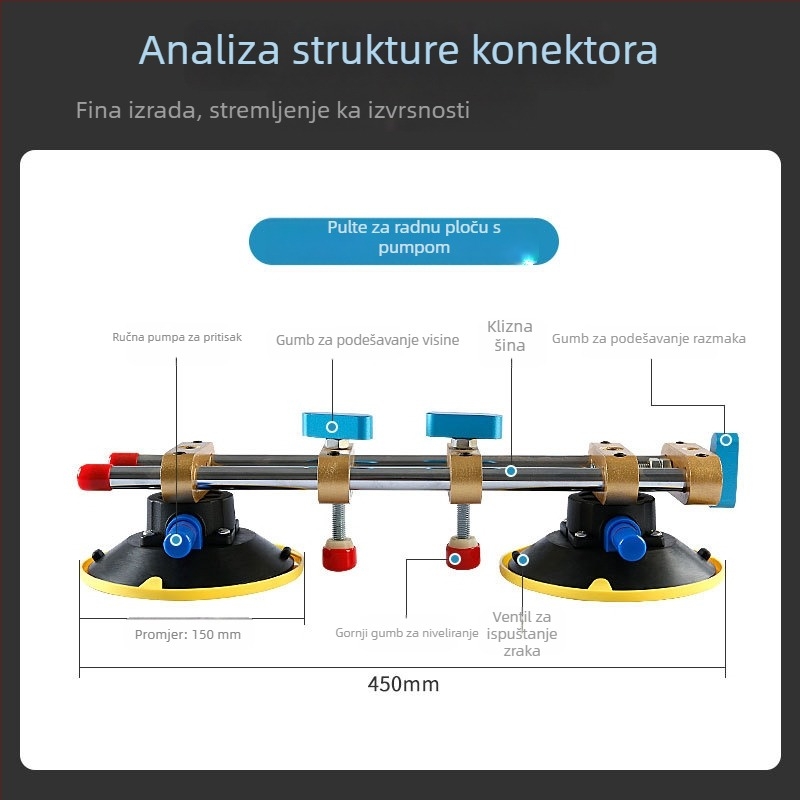 Napinjač za kamen stol – za ploče od mramora i kvarca, niveliranje spojeva pločica uz snažnu usisnu čašu