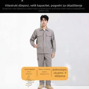 Muški komplet radne odjeće od 100% pamuka, čvrste tkanine, jednobojni, za proljeće i jesen; za električara i zavarivača.