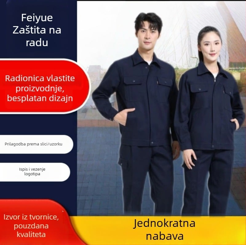 Muški komplet radne odjeće od 100% pamuka, čvrste tkanine, jednobojni, za proljeće i jesen; za električara i zavarivača.