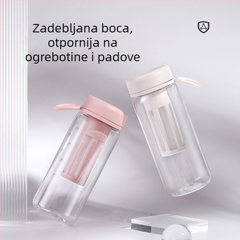 Plastična šalica s filterom za čaj, prijenosna prozirna dvostruka šalica s mjernom skalom za čaj i kavu