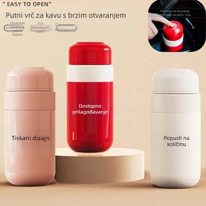 Putna šalica za kavu s poklopcem na jedno klik, ženska mini džepna šalica, termos od 316 nerđajućeg čelika, premium dizajn