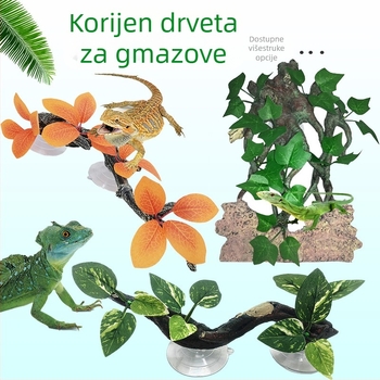 Umjetne vinove loze i biljke za terarije reptila, dekor za akvarij od smole s komadićima drveta i lišćem