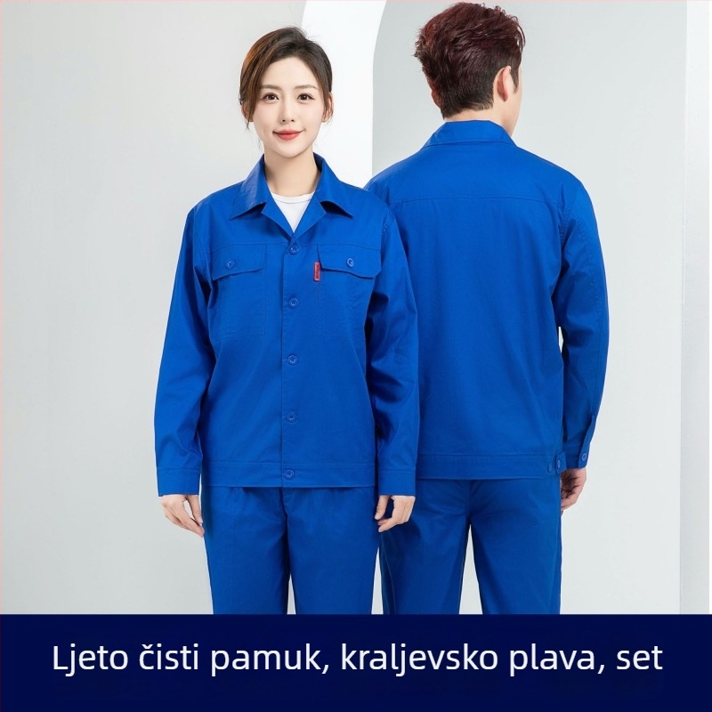 Ljetni muški radni kostim od 100% pamuka, s dugim rukavima, otporan na habanje, za gradilišta i radionice, za zavarivanje, zaštita od opeklina