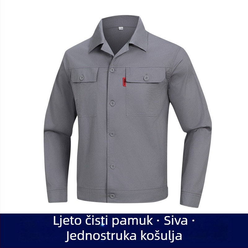 Ljetni muški radni kostim od 100% pamuka, s dugim rukavima, otporan na habanje, za gradilišta i radionice, za zavarivanje, zaštita od opeklina