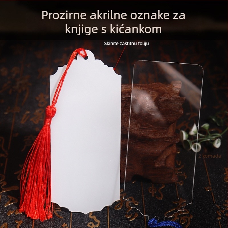 Prozirna prazna akrilna knjižna oznaka s šarenim resicama – DIY oznaka za knjigu i poklon za maturu