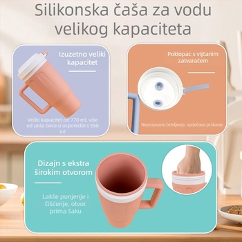 Silikonska šalica velike kapacitete za putovanja i za vožnju — ekološki prihvatljivo i zdravo za aktivnosti na otvorenom, izdržljivo i otporno na padove