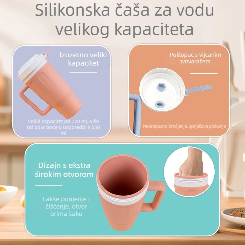 Silikonska šalica velike kapacitete za putovanja i za vožnju — ekološki prihvatljivo i zdravo za aktivnosti na otvorenom, izdržljivo i otporno na padove