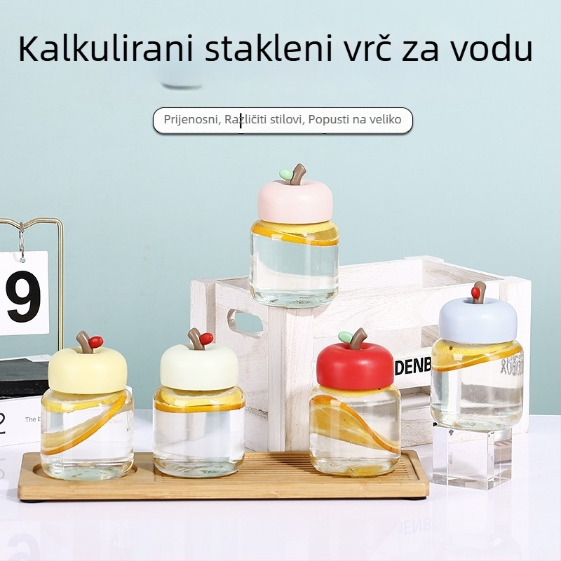Mini staklena čaša za vodu s vijčanim poklopcem, okruglog oblika, čaj s mlijekom i sojinim mlijekom, kapica u obliku jabuke, IG stil
